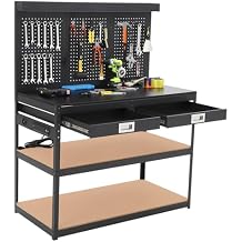 48" Heavy Duty Steel Garage Workbench with Pegboard & Storage, 2 Storage Shelves & 2 Drawers, 1000 LBS Load Capacity, Metal Steel Frame, All-in-One Work Bench Table for Workshop/DIY