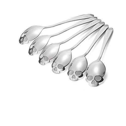 304 Stainless Steel Sugar Skull Spoon, Mirror Polishing Sugar Spoon, Skull Spoon, Dessert Spoons, Tea Spoons, Coffee Spoon Set For Family, Set of 6 (Silver)