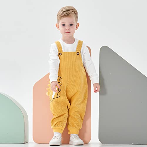 Volunboy Baby Boys Corduroy Overalls Kids Bib Pants Suspender Trousers Toddler Strap Jumpsuit Bottom Outfit (Yellow&Dinosaur, 12-18 Months) #TOP1