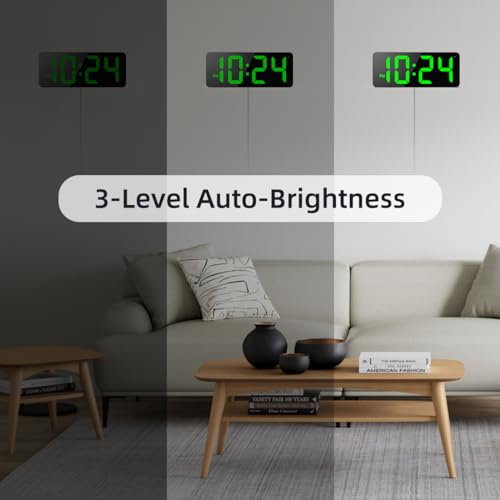 Image of LED Digital Wall Clock with Large Display, Big Digits, Auto-Brightness, 12 /24Hr Format, Modern Electric Small Silent Wall Clock for Living Room, Bedroom, Classroom, Farmhouse, Kitchen, Office - Green