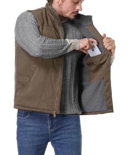 Image of Men's Loose Fit Workwear Vest Fleece-Lined Waterproof Mock-Neck Vest