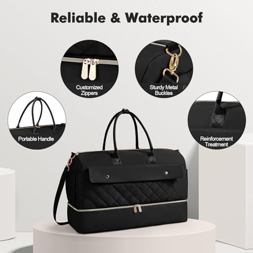 Wedama Weekender Bags for Women, Large Travel Duffel Bag with Shoe Compartment, Carry on Overnight Bag with Toiletry Makeup Bag, Gym Duffel Bag Travel Tote Bag for Travel Gym Camping Hospital, Black - Thumbnail 7