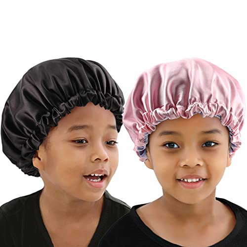 ELIHAIR 2pcs Kids Satin Bonnet Sleeping Cap for Toddler Child Daily Wear