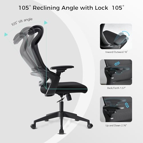 Image of EUREKA ERGONOMIC OC77 Mesh Office Chair, Ergonomic Office Chair, Home Office Desk Chairs with Oversized Headrest and 3D Armrests, Computer Desk Chair, Black