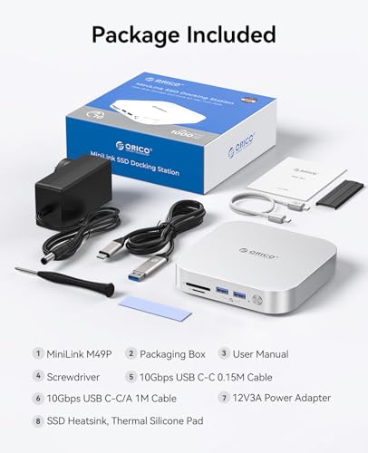 Dock e Supporto MiniLink per Mac mini M4, Hub USB C in Alluminio con Custodia SSD per M.2 NVMe/SATA, 2 porte USB 3.2 a 10Gbps, SD/TF 3.0, Dock Argento per Mac mini M4 / M4 Pro - M49P - Hub USB - Immagine 7