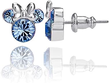 Disney Minnie Mouse Crystal Birthstone Stud Earrings, Silver Plated, Gold Plated