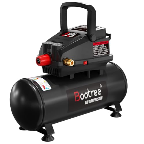 Baotree Portable Air Compressor, 4 Gallon Max 110PSI Oil Free Air Compressor Tank, 0.5HP Motor 0.6SCFM@90 PSI,1.0SCFM@40PSl Garage Air Compressors for Car Repair, Spray Painting, Woodwork Nailing by Baotree - Used condition - US$99.57