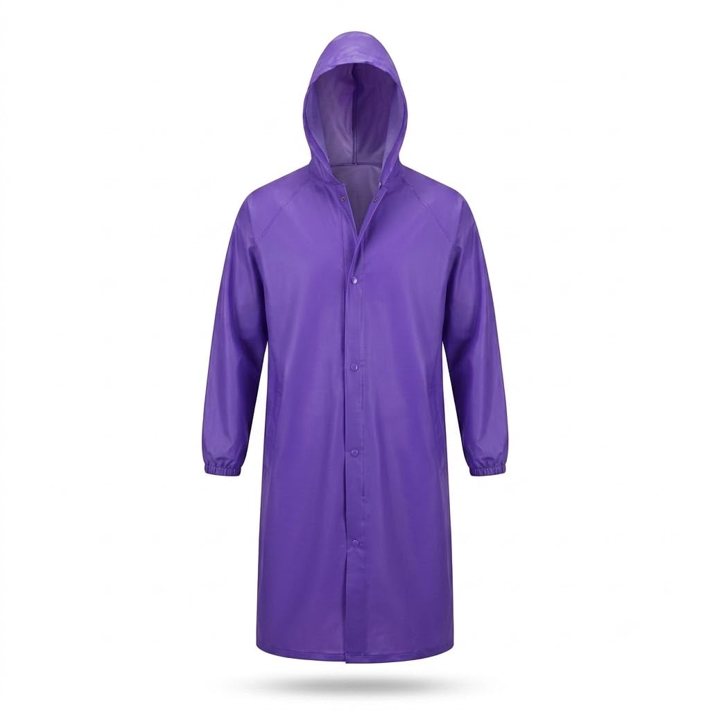 𝐄𝐯𝐞𝐫𝐲𝐝𝐚𝐲 𝐄𝐬𝐬𝐞𝐧𝐭𝐢𝐚𝐥𝐬 | 𝟏 𝐘𝐞𝐚𝐫 𝐖𝐚𝐫𝐫𝐚𝐧𝐭𝐲 | Premium Waterproof PVC Raincoat for Men & Women, Hooded Long Rain Jacket with Snap Button Closure, Windproof Reusable-image-7