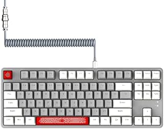 AJAZZ AK873-75% Wired Gaming Keyboard with Coiled Usb C Cable-Hot Swappable Red Switch Mechanical Keyboard-LIGHTSYNC RGB TKL 80% Compact 87 Keys PBT Keycaps-Detachable Magnetic Upper Cover for PC/Mac