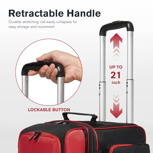 JMIANeodark Single Roller Bowling Bag with Wheels, 1 Bowling Ball Bag with Separate Shoe Compartment and Retractable Handle Extends to 37.0 Inches, Padded Foam Ball Insert (Red) - Thumbnail 3