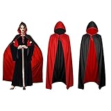 【Doppelseitiges Umhangdesign】Mit einer übergroßen Kapuze könnte Halloween oder Cosplay Party mysteriöser sein; Eine Krawatte am Hals, die nicht leicht zu lösen ist, kann den Mantel den ganzen Tag über auf den Schultern halten. Vampir Mantel kann auf beiden Seiten getragen werden, eine Seite ist schwarz und eine andere rot, für die er für mehrere Kostüme verwendet werden kann. Band zum Binden ist gut angenäht und die Länge ist perfekt.