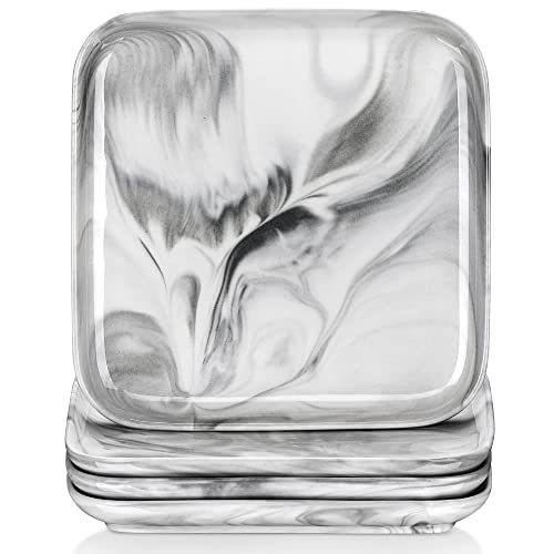 MALACASA,Série Ivy, 4 Pièces Assiettes à Dessert en Porcelaine Marbre,Assiettes Service de Table,Assiette Marbre,Assiettes Plates Carrée, 18.5 cm