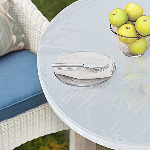 Lushvida Round Waterproof Table Cover Elastic Tablecloth Vinyl Fitted Table Cover Elastic Edged Plastic Table Cover Fits Tables Up To 45"-56" R Clear #TOP6