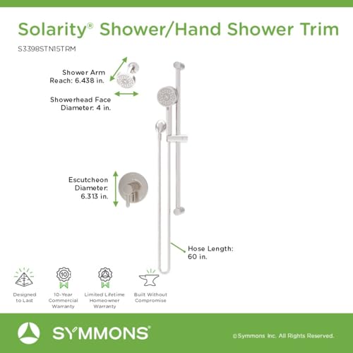 Symmons Solarity HydroMersion Single Handle Shower Faucet Trim Kit with Hand Spray and Integral Diverter in Satin Nickel by Symmons - Used condition