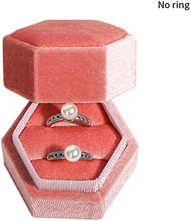 POHOVE Dual Slot Ceremony Wedding Jewelry Display Ring Box Birthday Square Hexagonal(Grey)
