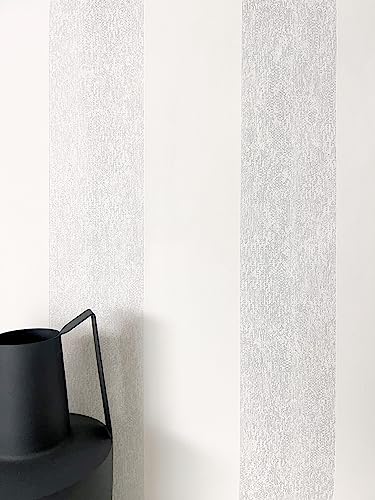 Newroom Tapete Hellgrau Vliestapete Streifen - Streifentapete Modern Weiß Linien Streifen Landhaus Linien inkl. Tapezier-Ratgeber