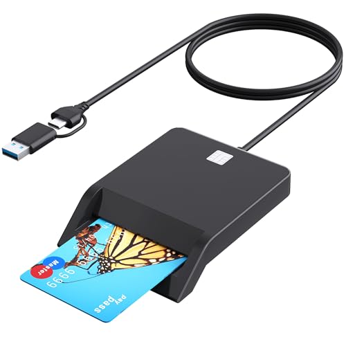 CAC Reader USB C, CAC Card Reader Military 2 in 1 USB/Type C Dual Connector, DOD Military USB-A Common Access CAC, Compatible with Windows 10/11, Mac OS 10.15 and Linux