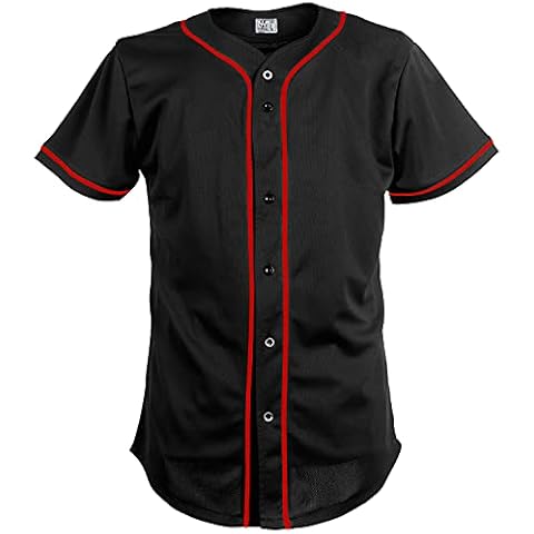 Pullonsy Black Plain Baseball Jerseys Hipster Hip Hop Tees for Men Button Down,Red Stripe Plain,Size XL Cover