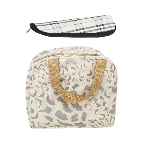 NIDHFG 1-Piece Lunch Box Bag And 1-Piece Tableware Bag, Portable Lunch Box Bag, Leopard-Print Lunch Box Bag, Leak-Proof Lunch Bag, Used For Work, School, And Picnic.