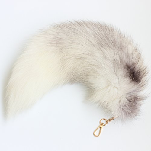 Fosrion Fluffy White Gray Arctic Fox Tail Fur Halloween Cosplay Alopex Lagopus Keychain #TOP1