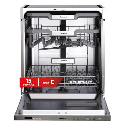Corberó - Lavavajillas Integrable 60 cm | CLVG9726I | 15 cubiertos | Motor Inverter | 3ª Bandeja | 7 Programas | Inicio Diferido | Función 3 en 1 | Cristal | Zona Dual | Autoapertura | Inox