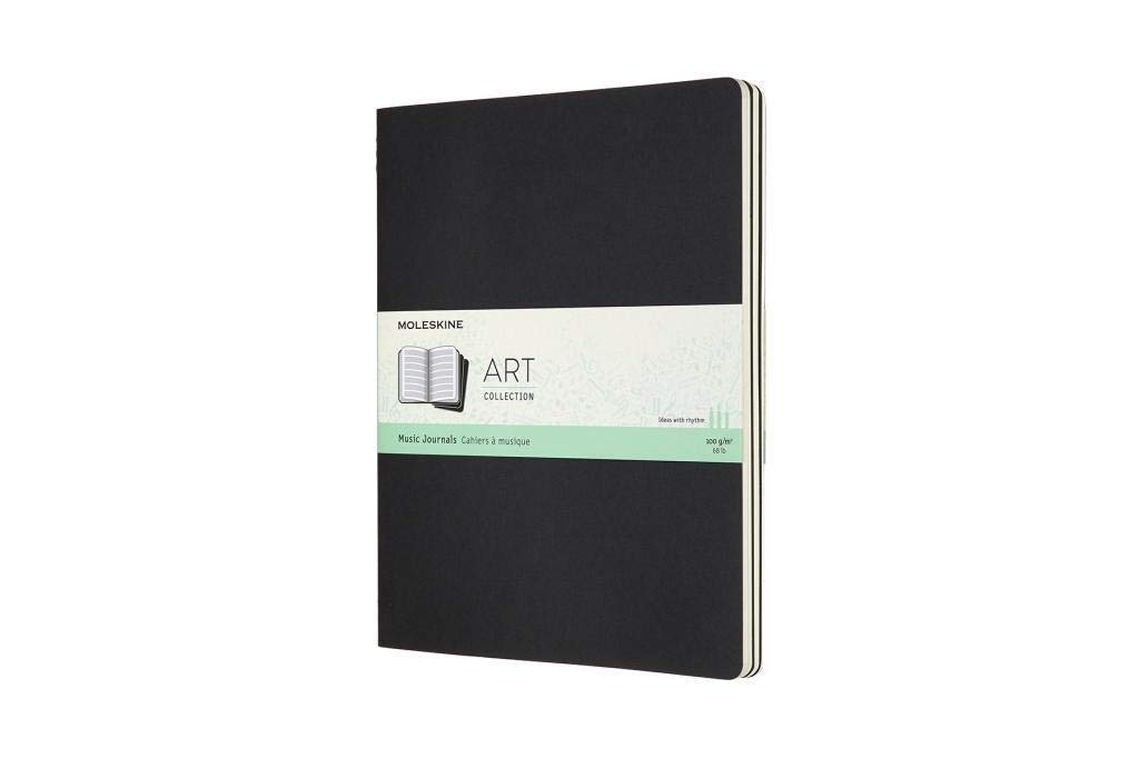 Moleskine Art Cahier Music Notebook, Soft Cover, XL (7.5" x 9.5") Pentagram, Black, 80 Pages (Set of 3)
