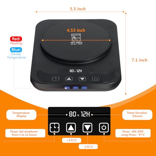 USHYMJT Sourdough Starter Warmer – Precision Temperature Control (70-100°F, 1°F Adjustable) with 12H Timer, Auto Shutoff & Waterproof Thermometer | Compact, Energy-Efficient Design for Home Bakers