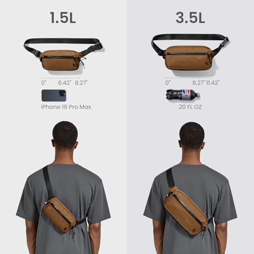 Image of tomtoc Sling Bag with RFID Blocking, X-Pac /Non X-Pac Minimalist Crossbody Chest Pack for Men and Women, Lightweight Water-Resistant Bag for Travel and Daily Commutes, X-pac Brown, 1.5L, Lightweight