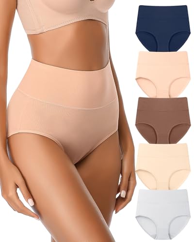 Womens High Waisted Underwear Cotton Postpartum Panties Ladies Soft Stretch Full Coverage Breathable Briefs 5 Pack