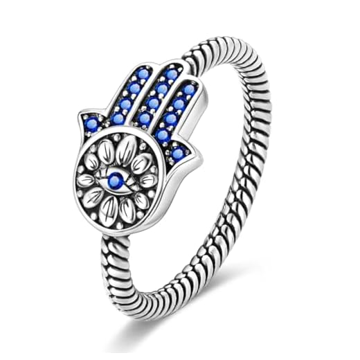 Hapour Ring aus 925er-Sterlingsilber für Damen, Hamsa-Ring mit bösem Blick und CZ-Steinen, Hand der Fatima-Ewigkeitsringe, einzigartiges Statement-Band, Größe 16,5–19