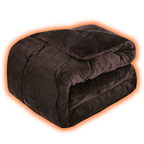 陽暖ウォームループ 毛布 シングル 厚手 冬 フランネル 洗える 静電気カット 掛け敷き兼用 掛け布団 吸湿発熱 アルミ蒸着生地 ブラウン HOME COCCI