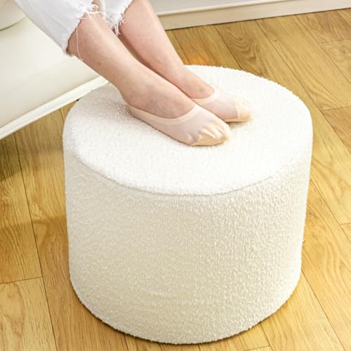 Asuprui Supportive Boucle Pouf Ottoman Foot Rest Elevate Your Living Room Decor with Lightweight Pouf Filler Modern Foam Stuffed Poof Perfect to Rest Your Feet White