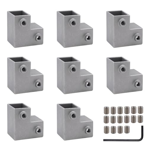 8 PCS 1''/25 mm Square Tube Connector, 90 Degree 2-Way Elbow Square Pipe Fitting, Aluminum Alloy Elbow Chain Fence Guardrail End Rails Clamps