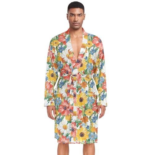 Albornoz para hombre con flores coloridas - Albornoz para hombre - Albornoz para hombre - Albornoz para hombre spa para fiesta de natación, talla L