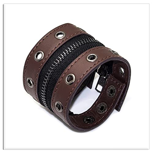 Image of Xusamss Punk Alloy Zipper Wristband Pu Leather Cuff Bracelet,7 1 /2 wrist