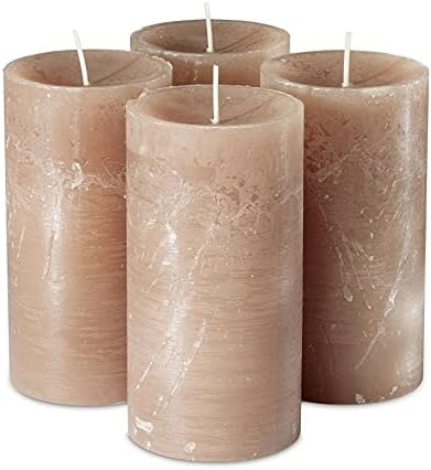 SPAAS Rustic Beige Pillar Candles - 2.7" X 5" Decorative Candles Set of 4 - Clean Burning and Dripless Unscented Rustic Pillar Candles for Home Decorations, Party, Weddings, Spa, Restaurant