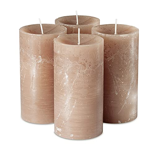 Spaas Rustic Beige Pillar Candles - 2.7" X 5" Decorative Candles Set Of 4 - Clean Burning And Dripless Unscented Rustic Pillar Candles For Home Decorations, Party, Weddings, Spa, Restaurant #TOP3