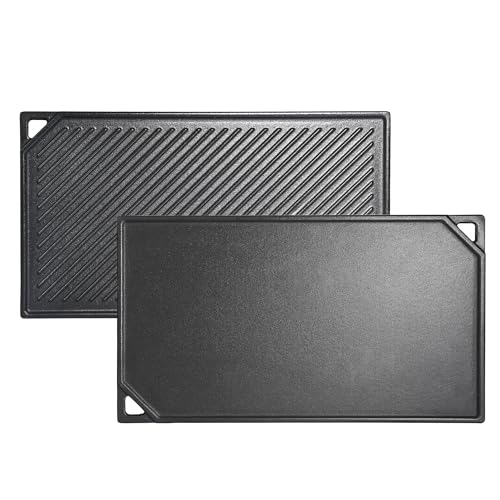 Leship Cast Iron Rectangular Reversible Griddle for Oven, Stove Tops, Grill and Others, 16.5'' x 9.5'' Double-sided Griddle Plate