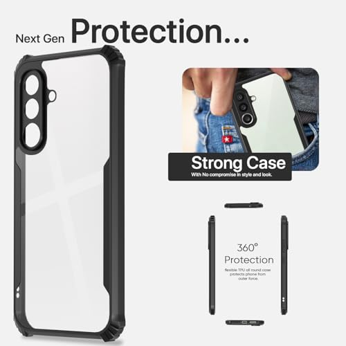 Image of Pikkme Back Cover for Samsung Galaxy M56 5G | Ultra Hyrbid | Full Camera Protection | Raised Edge | Crystal Clear Transparent Bumper Case (Black)