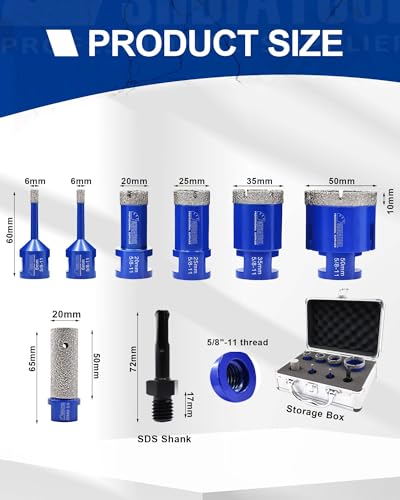 Image of SHDIATOOL Diamond Core Drilling Bits Set for Porcelain Hole Saw Cutter for Tile Marble Ceramic Granite Kit 5 /8-inch-11 8pieces