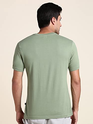 Image of Dennis Lingo Men's Poly Cotton Regular Fit Solid with Printed Patch Pocket Half Sleeve Round Neck T-Shirt