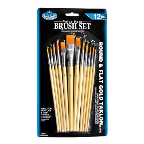 Royal and Langnickel Round/ Flat Taklon Variety Brush Set - Gold (Pack of 12)