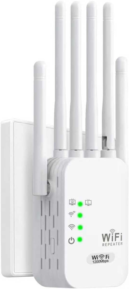 Repetidor Señal WiFi Extender,Amplificador Señal WiFi,6 Antenas,2 Puertos LAN,Repetidor WiFi Largo Alcance,Cobertura 360° de hasta 9800 m³,para Oficinas y Casa,fácil de Instalar