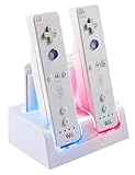 Wii Charging Dock Charger Station, 4 Port Wii Remote Controller Charger with 4pcs 2800mAh Rechargeable Batteries (White)