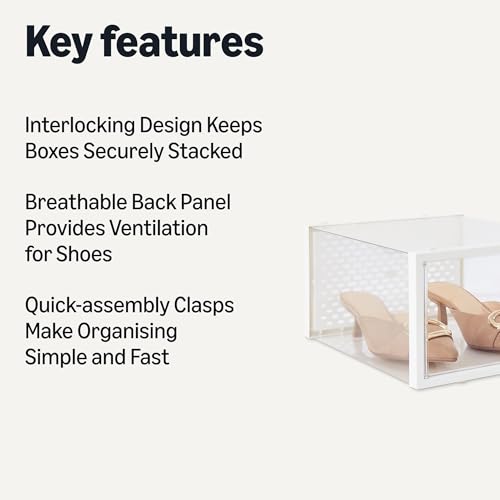 Amazon Basics Stackable and Foldable Clear Shoe Storage Organizer Box, Medium, Pack of 12 by Amazon Basics - Image 2