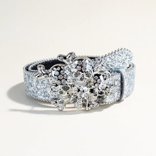 Elegant Rhinestones Belt Skull Embellished Belt Fashionable Youth Waistband For Outfits And Everyday Wear3