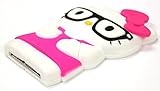 Bukit Cell Hot Pink 3D Hello Kitty with glasses touch 4 Case; 4 items: Silicone Case + BUKIT CELL Trademark Cloth + Screen Protector + METALLIC Stylus Touch Pen