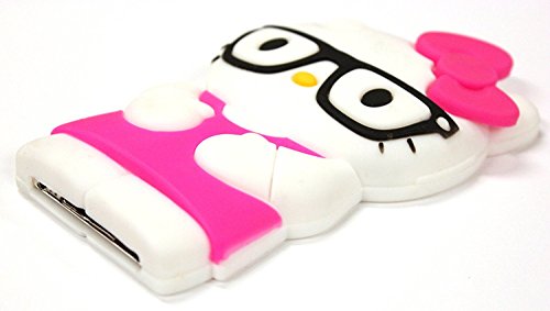 Bukit Cell Hot Pink 3D Hello Kitty with Glasses Touch 4 Case; 4 Items: Silicone Case + BUKIT CELL Trademark Cloth + Screen Protector + Metallic Stylus Touch Pen