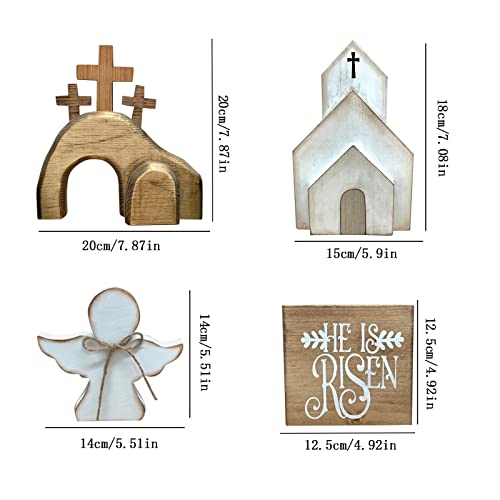 Easter Scene Wooden Decorations, Easter Resurrection Scene Set, Wooden Easter Table Ornament, Jesus Nativity Scene Cross Empty Tomb Bundle, Easter Spring Desktop Decor For Home Office #TOP5