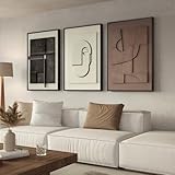 Large 3D Textured Framed Abstract Wall Art for Living Room, 3 Piece Modern Paintings Artwork for Walls, Black White Brown Geometric Sandstone Texture Pictures for Hallway Office Home Decor 24x36 In